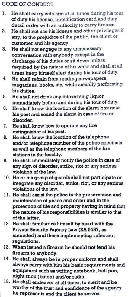 code of conduct for security guards|The Security Officer Code of Ethics.